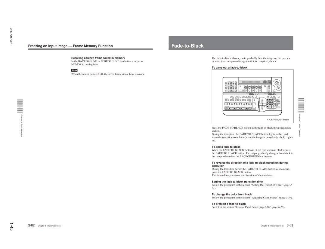 Sony BKDF-711, DFS-700P, BKDF- 702, BKDF-712, 702P Fade-to-Black, Freezing an Input Image Frame Memory Function 