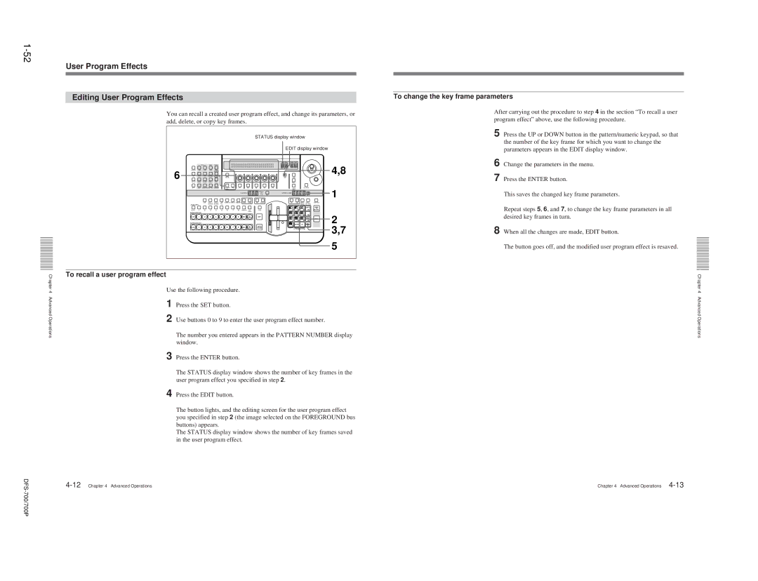 Sony 702P, DFS-700 User Program Effects Editing User Program Effects, To recall a user program effect, User program effect 