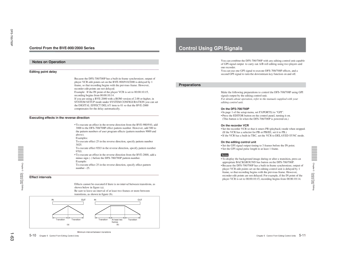 Sony BKDF-711, 702P Control Using GPI Signals, Control From the BVE-900/2000 Series, Editing point delay, Effect intervals 