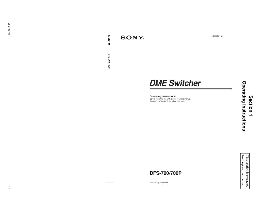 Sony BKDF- 702, DFS-700P, BKDF-712, BKDF-711, 702P service manual Operating Instructions, DFS-700/700P 