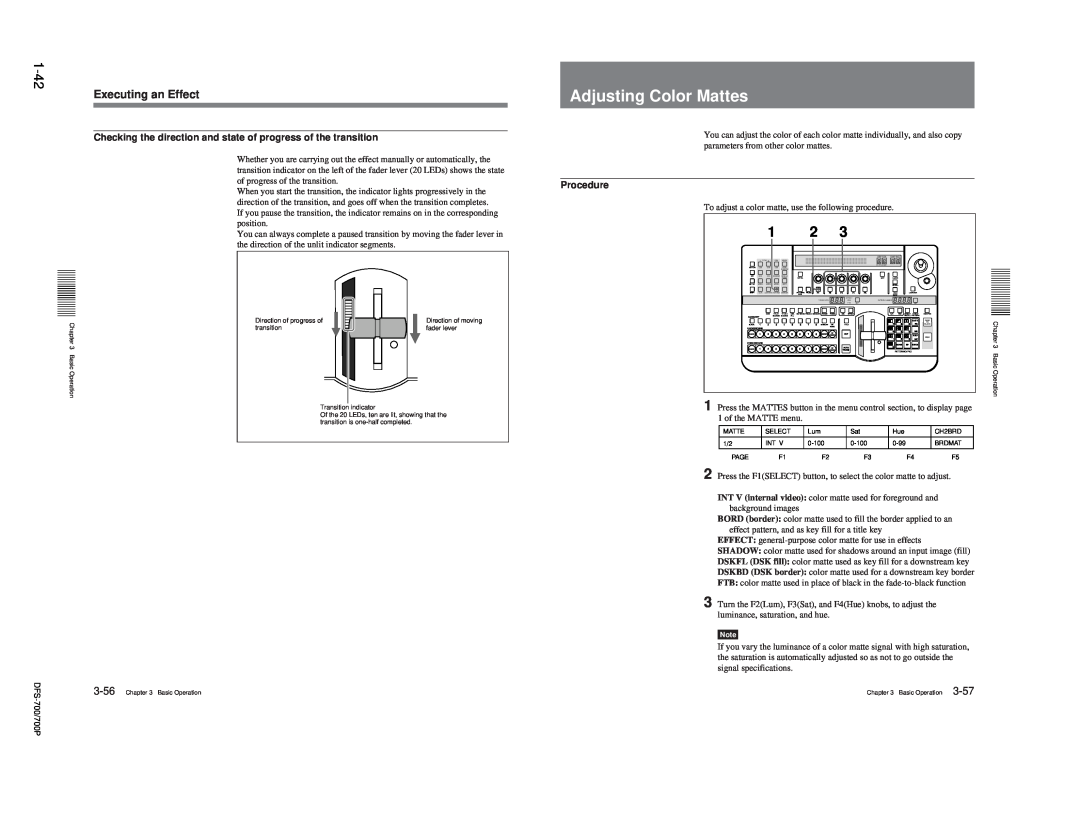 Sony DFS-700P, BKDF- 702, BKDF-712, BKDF-711, 702P service manual Adjusting Color Mattes, 1-42, Executing an Effect, Procedure 