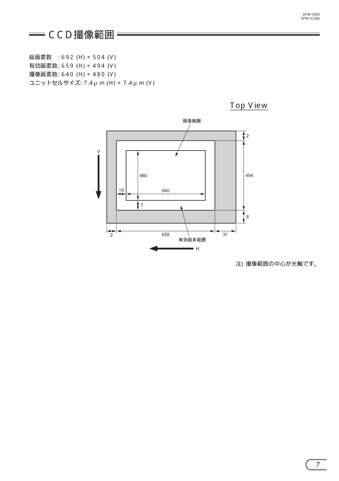 Sony DFW-V500, DFW-VL500 manual Ccd撮像範囲, 撮像範囲の中心が光軸です。 