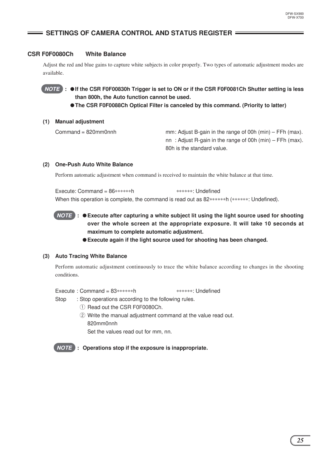 Sony DFW-SX900, DFW-X700 technical manual CSR F0F0080Ch White Balance, One-Push Auto White Balance 