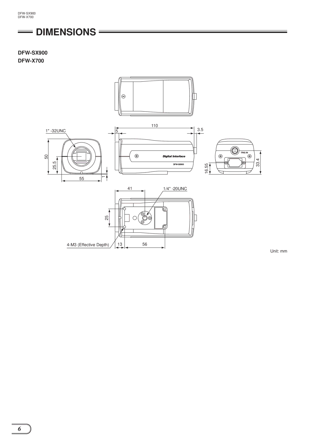 Sony DFW-X700, DFW-SX900 technical manual Dimensions 