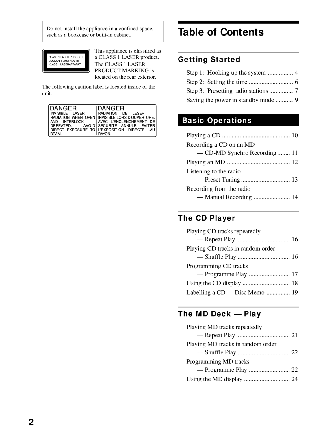 Sony DHC-MD373 manual Table of Contents 