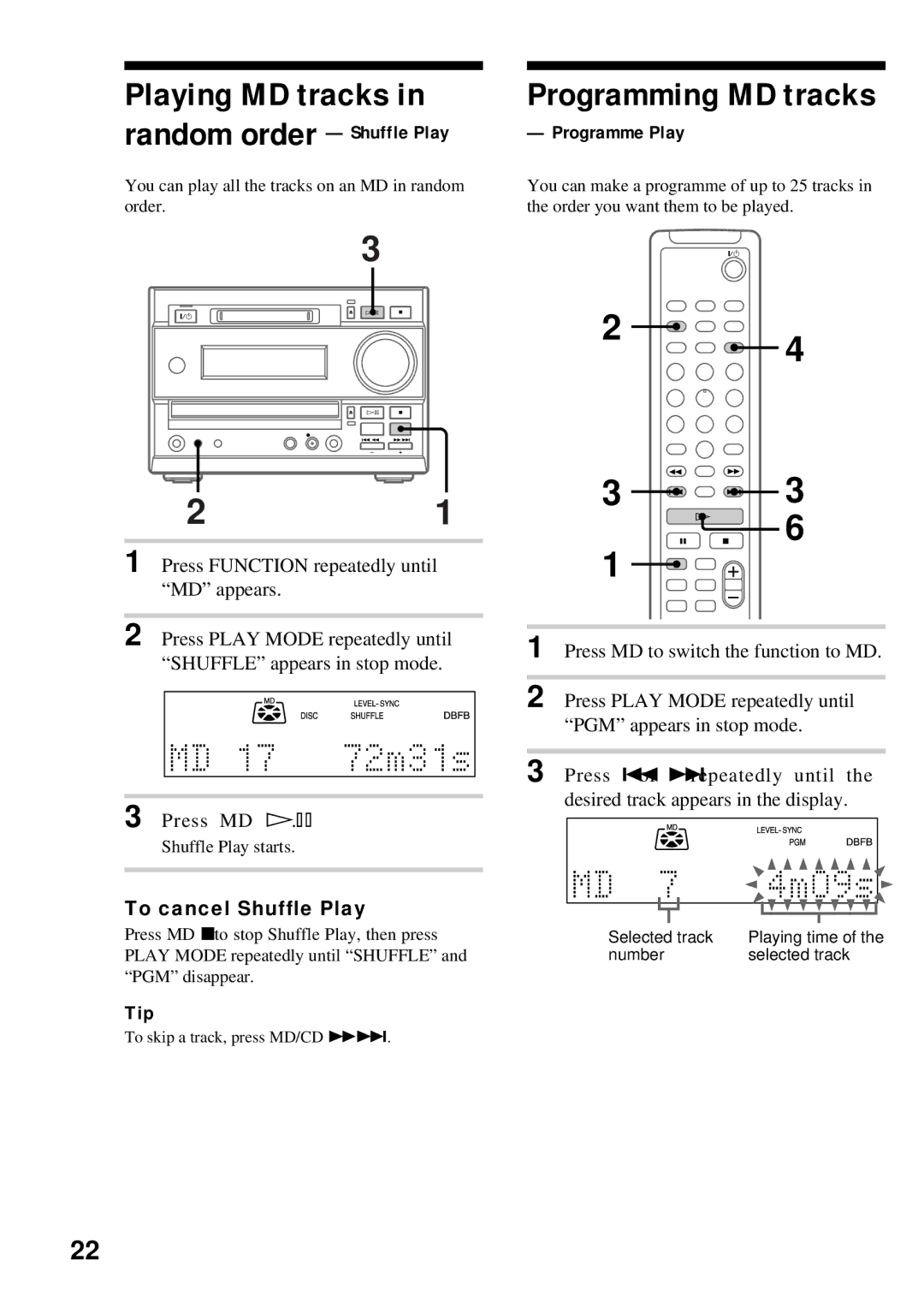 Sony DHC-MD373 manual Programming MD tracks, You can play all the tracks on an MD in random 