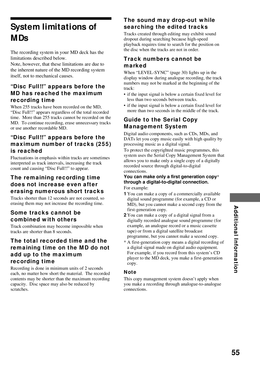 Sony DHC-MD373 manual System limitations of MDs 