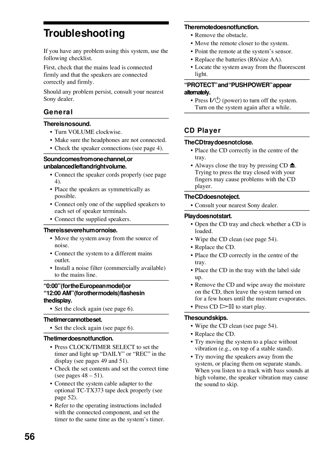 Sony DHC-MD373 manual Troubleshooting, General 