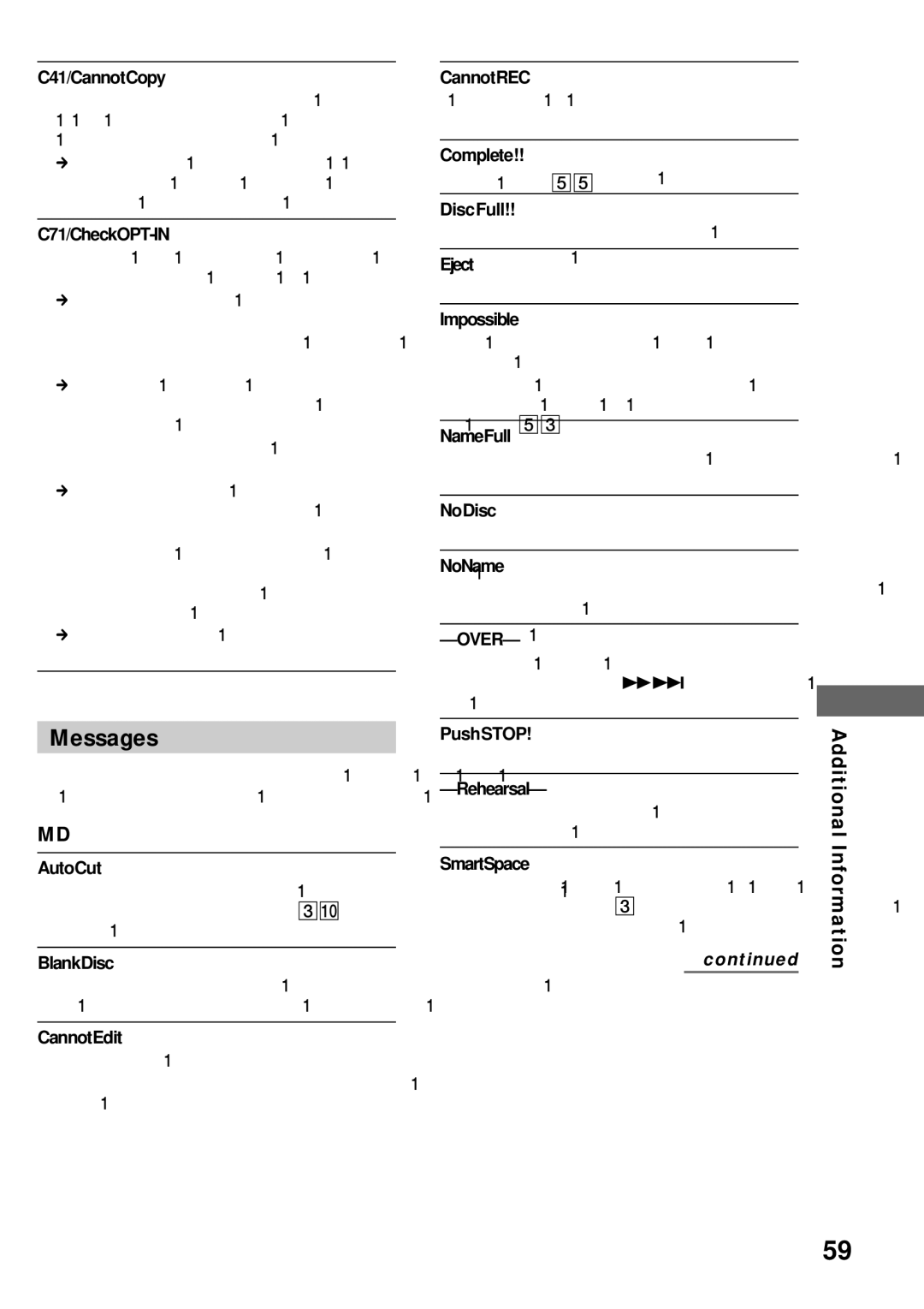 Sony DHC-MD373 manual Messages 