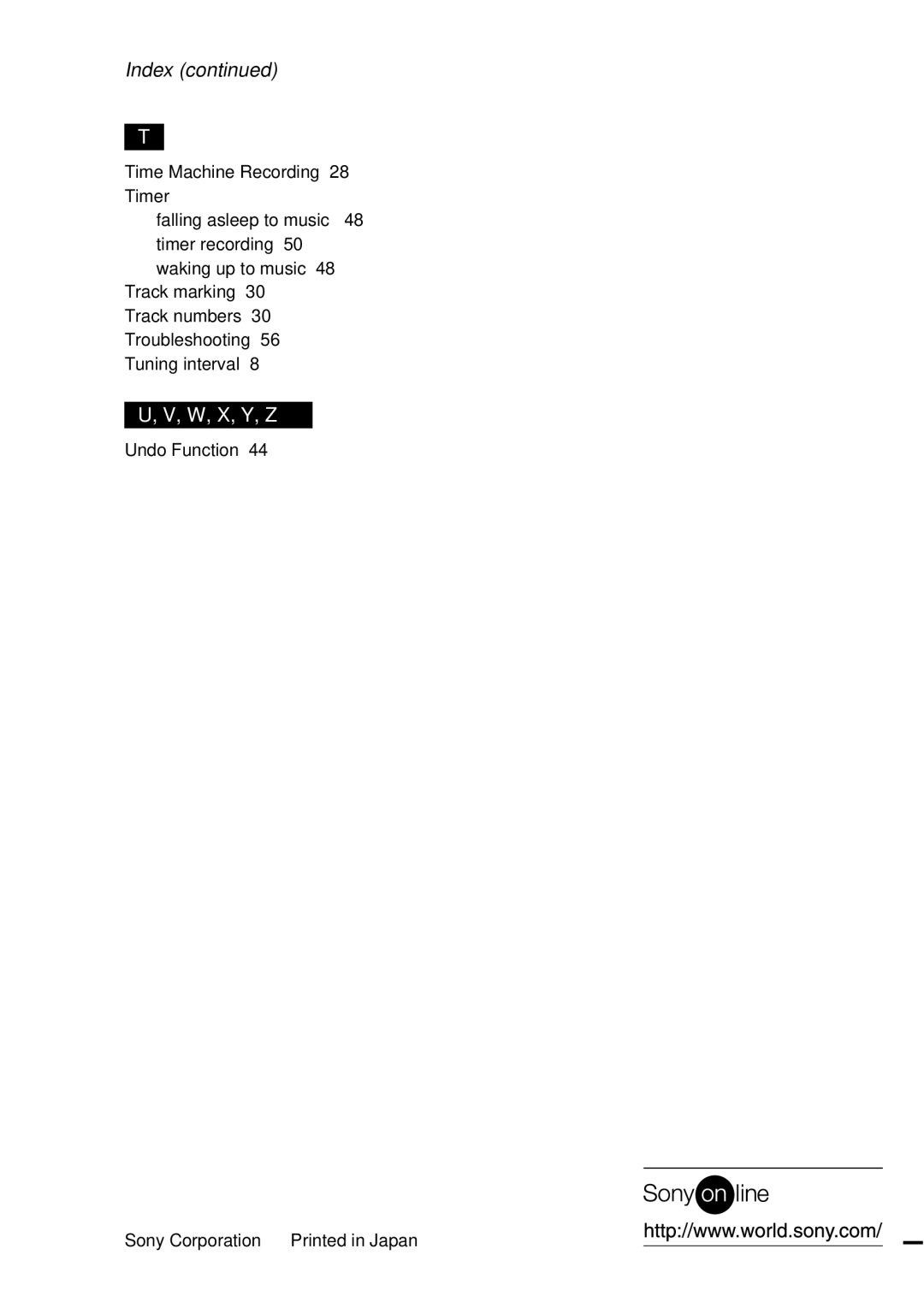 Sony DHC-MD373 manual Index, Undo Function 