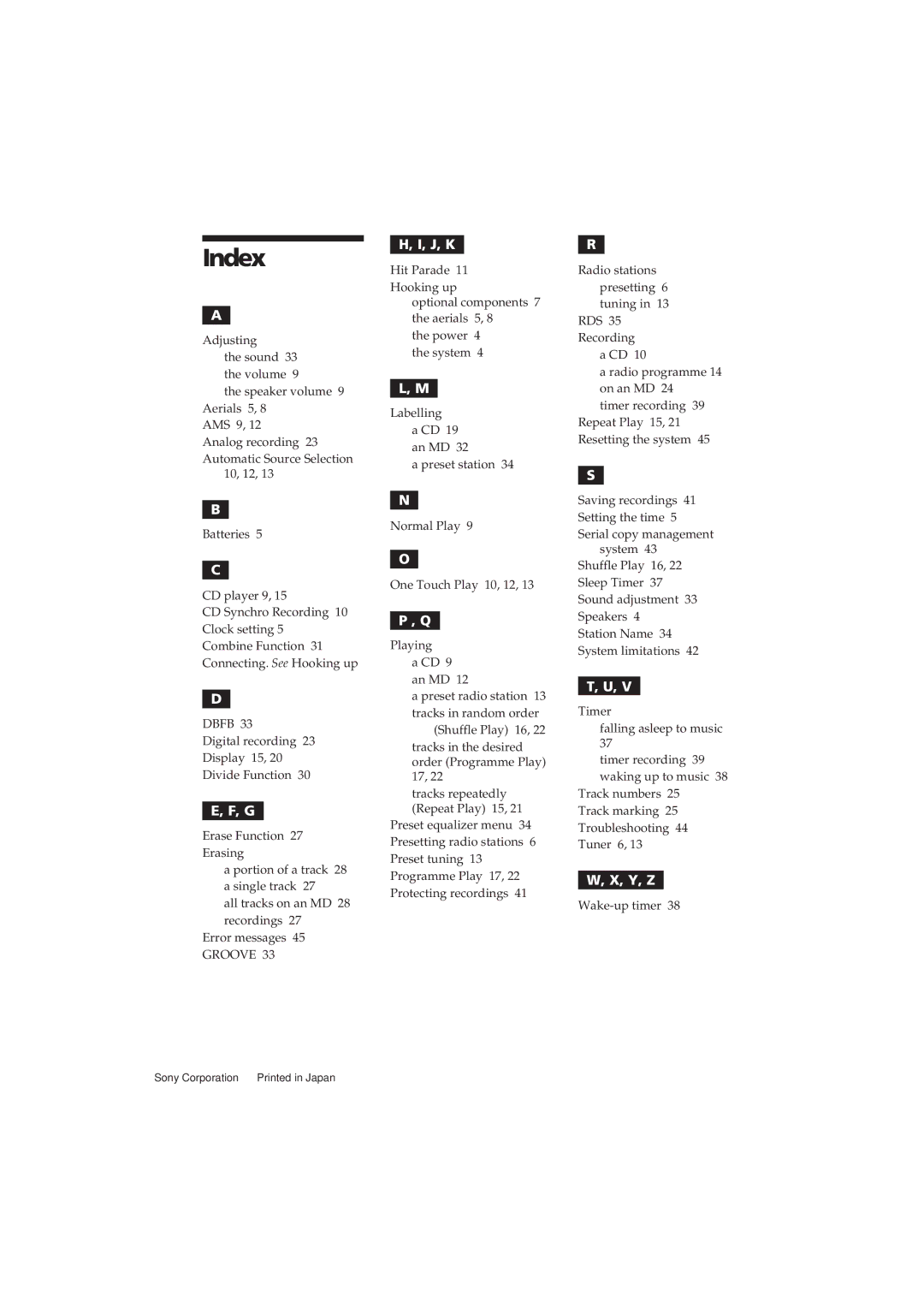 Sony DHC-MD5 operating instructions Index, Dbfb 