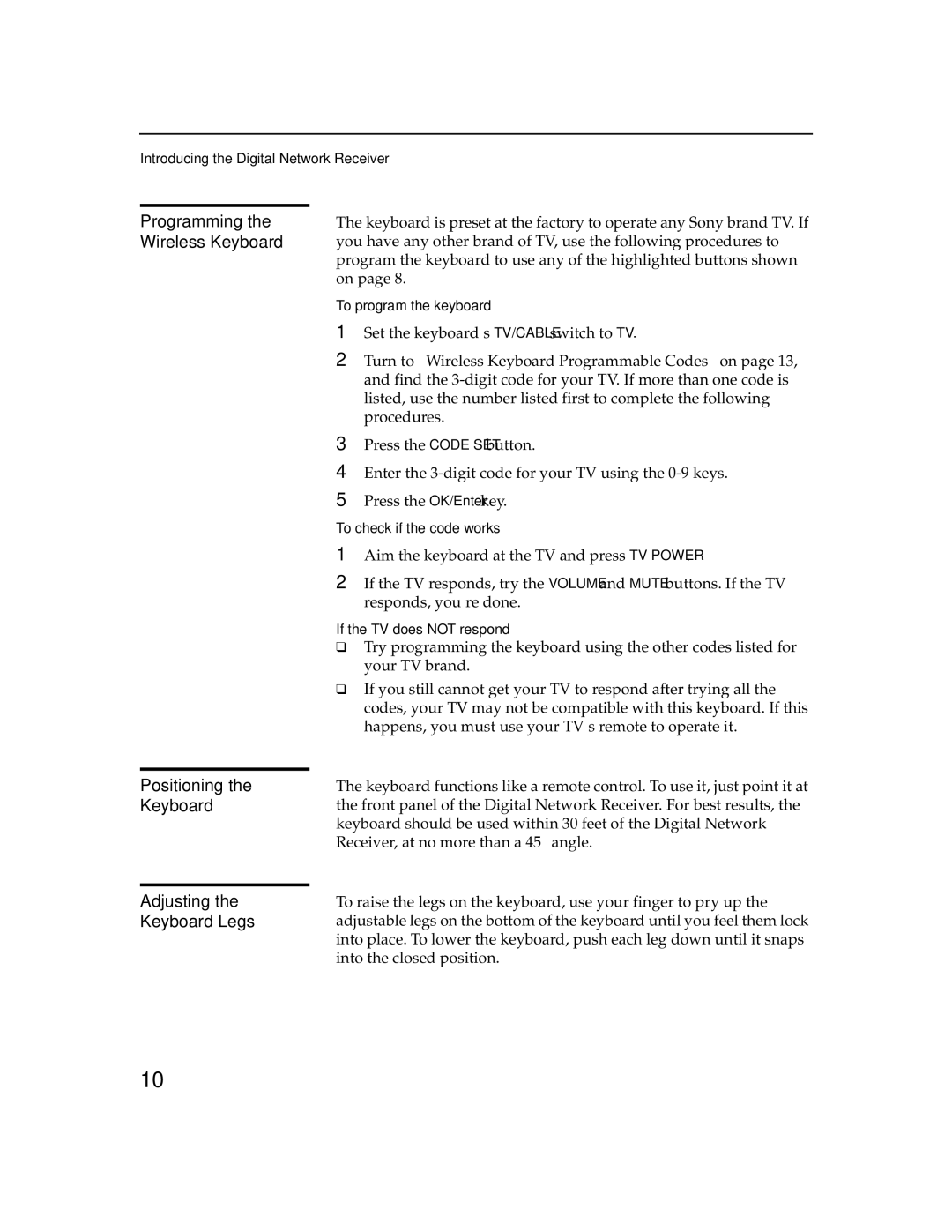 Sony DHG-M55CV manual To program the keyboard 