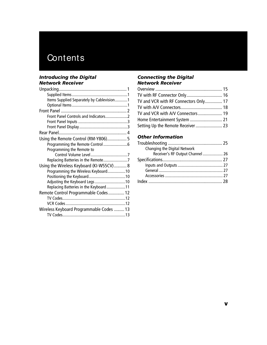 Sony DHG-M55CV manual Contents 