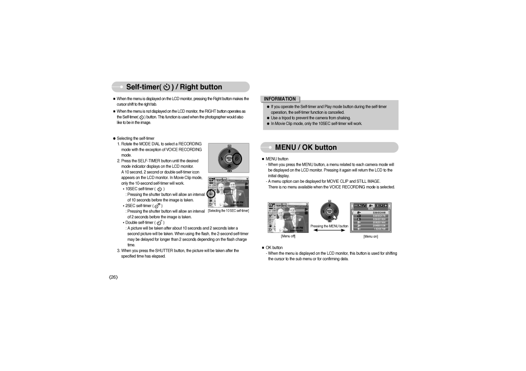 Sony DIGIMAX S850 user manual Self-timer / Right button, Menu / OK button 