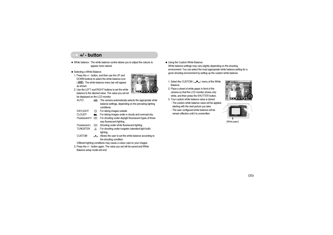 Sony DIGIMAX S850 user manual Daylight, Cloudy, Tungsten 