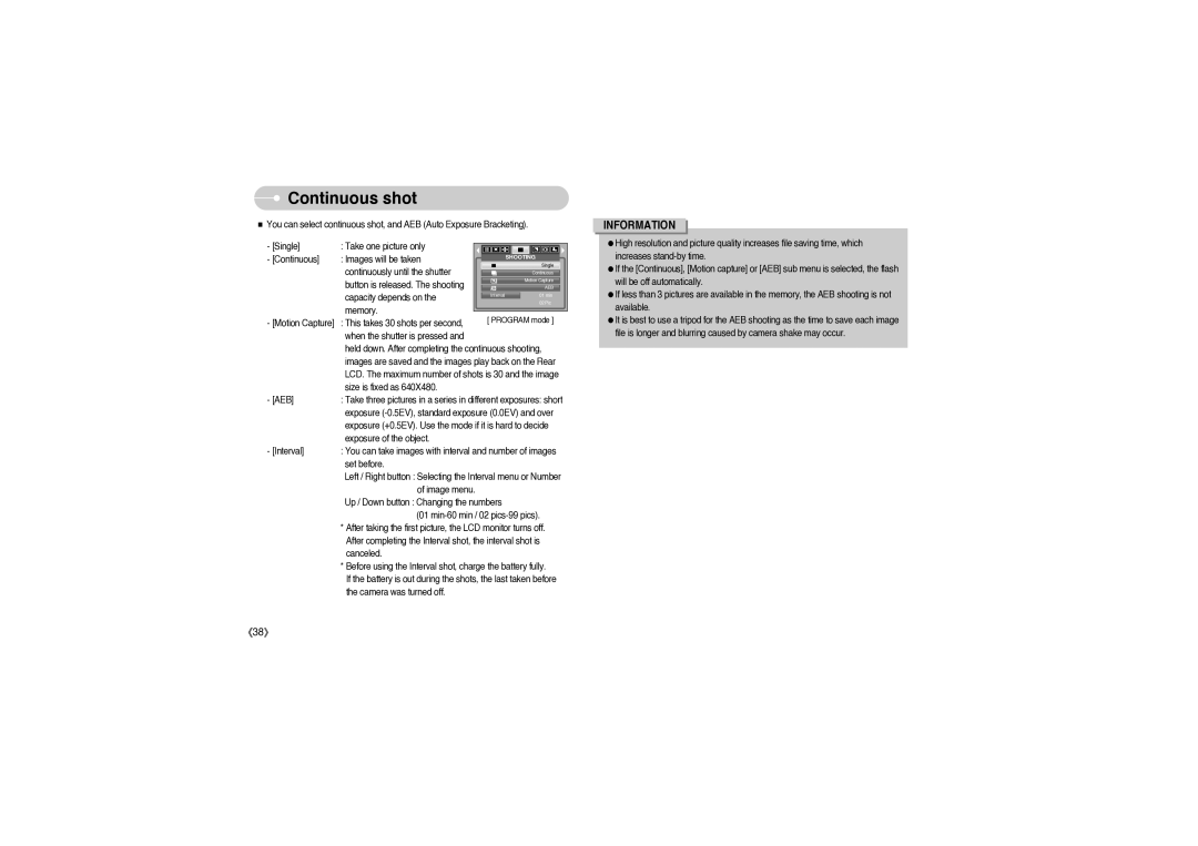 Sony DIGIMAX S850 user manual Continuous shot 