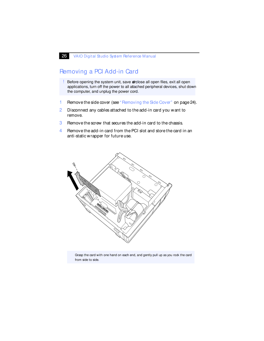 Sony Digital Studio System manual Removing a PCI Add-in Card 