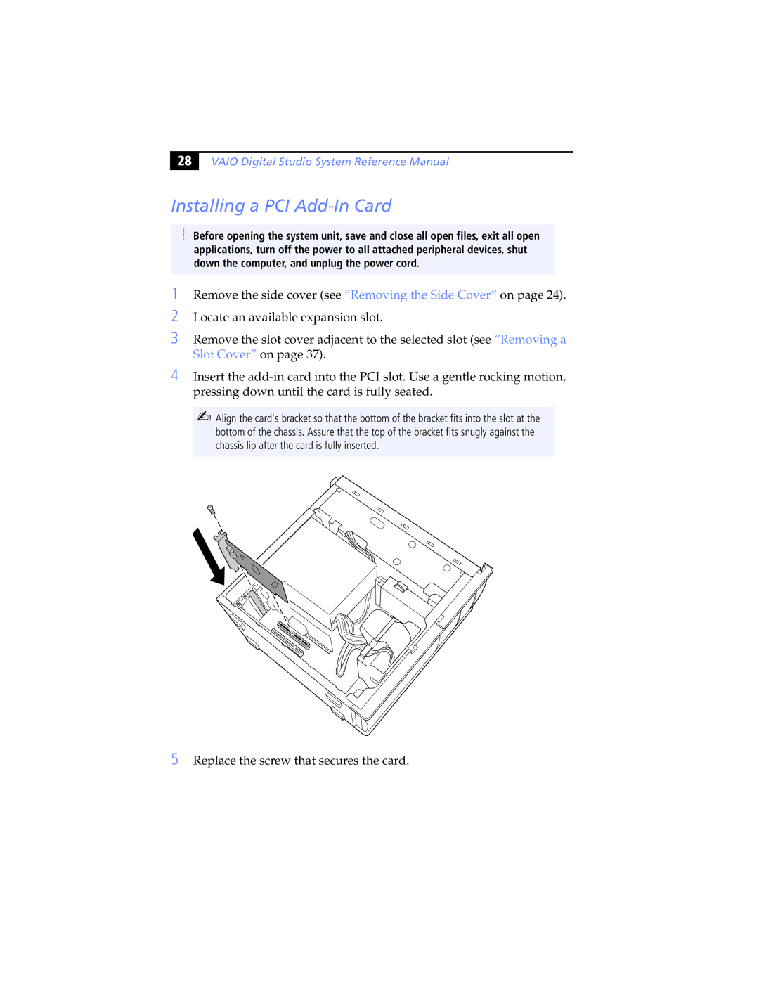 Sony Digital Studio System manual Installing a PCI Add-In Card 