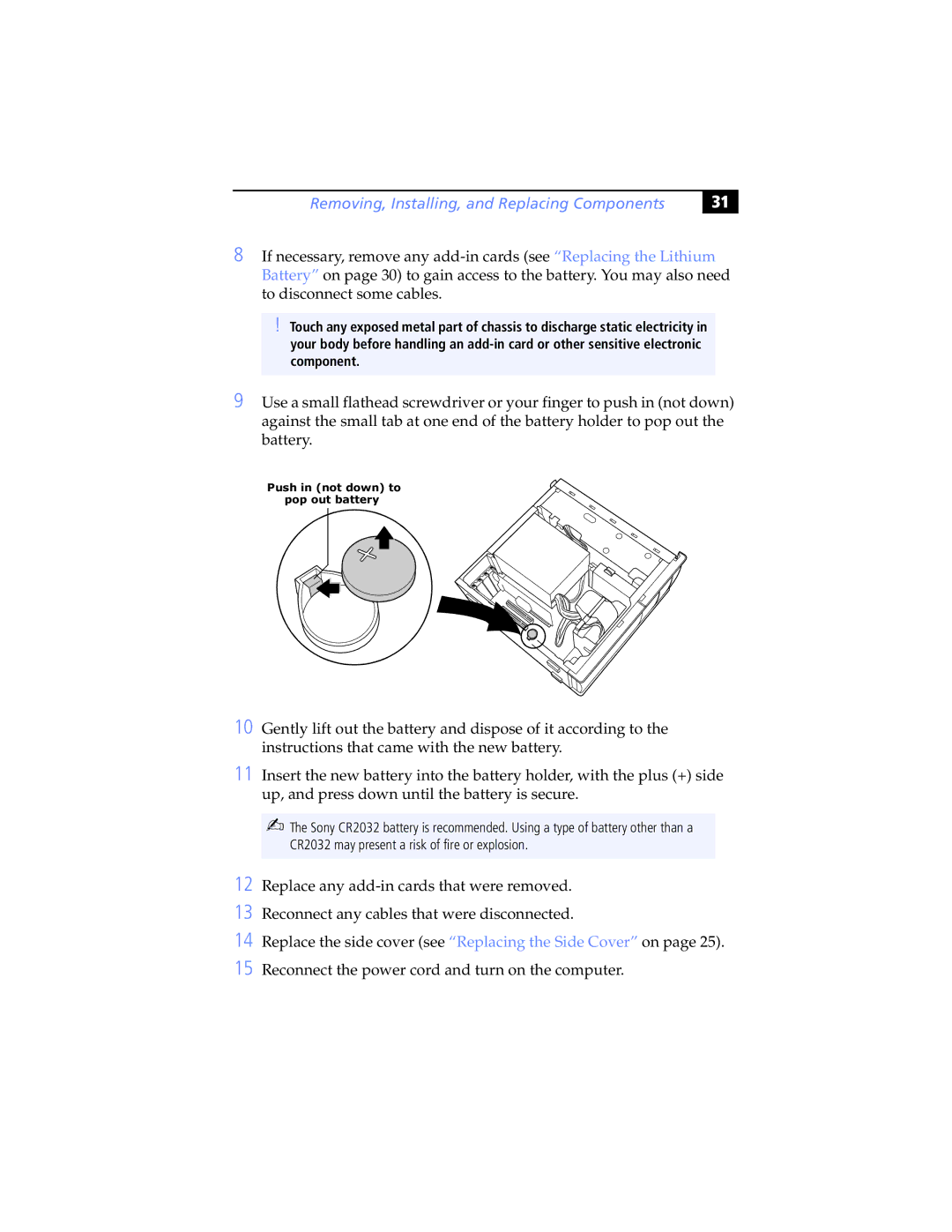 Sony Digital Studio System manual Push in not down to pop out battery 