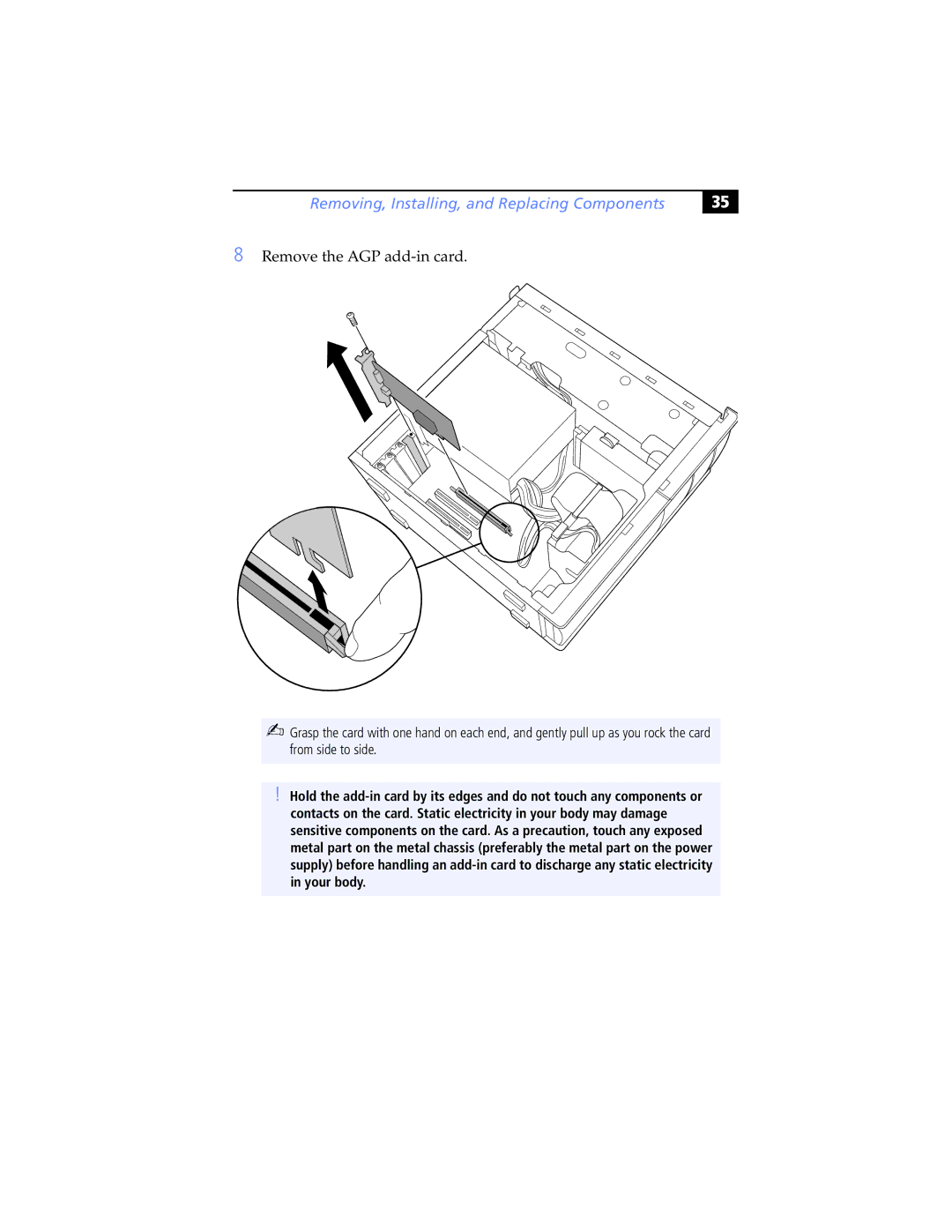 Sony Digital Studio System manual Remove the AGP add-in card 