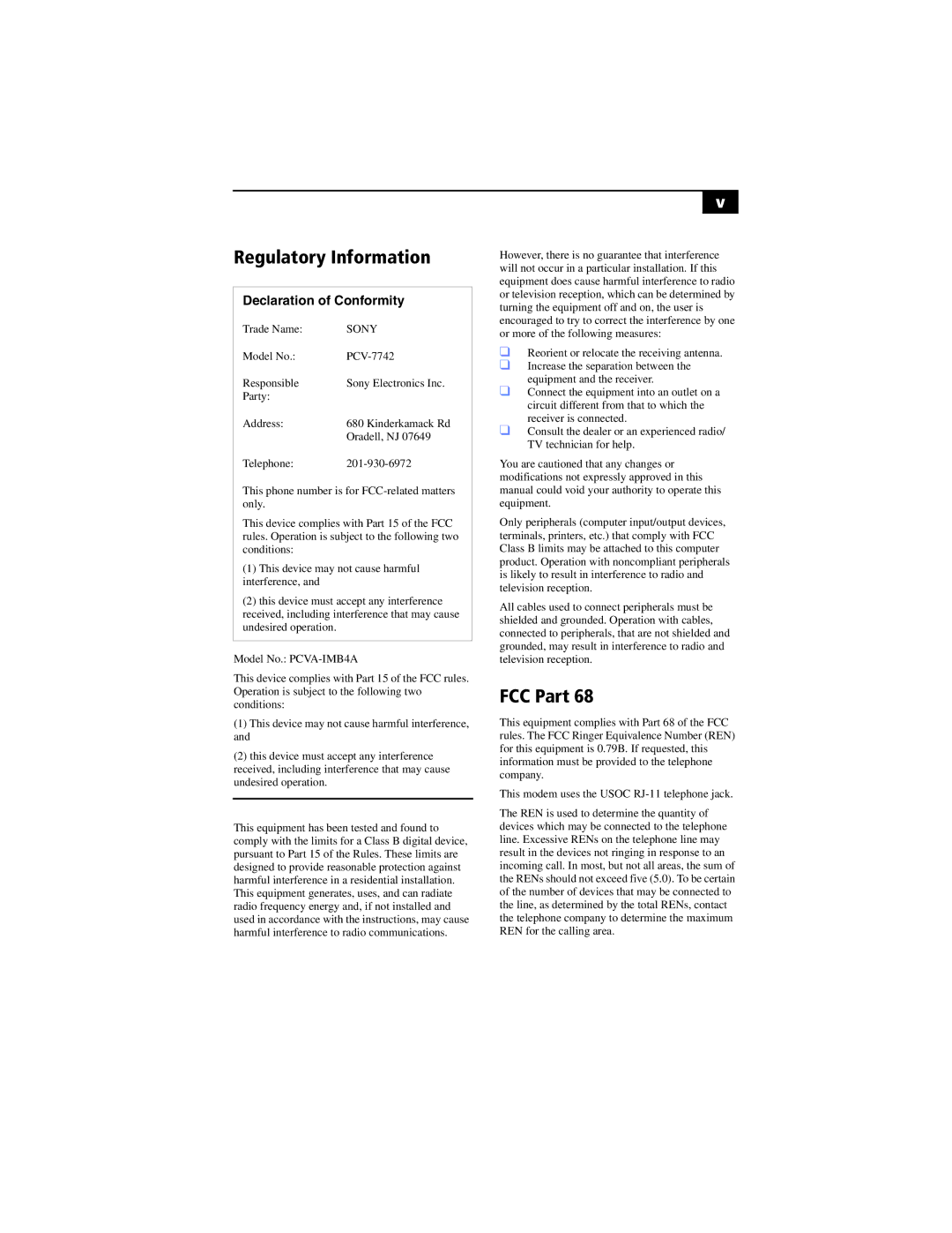 Sony Digital Studio System manual Regulatory Information 