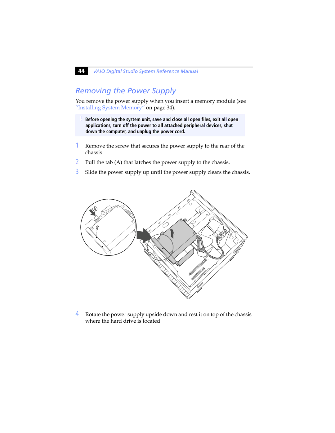 Sony Digital Studio System manual Removing the Power Supply 