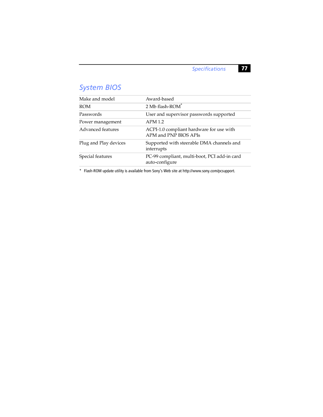 Sony Digital Studio System manual System Bios, Rom 