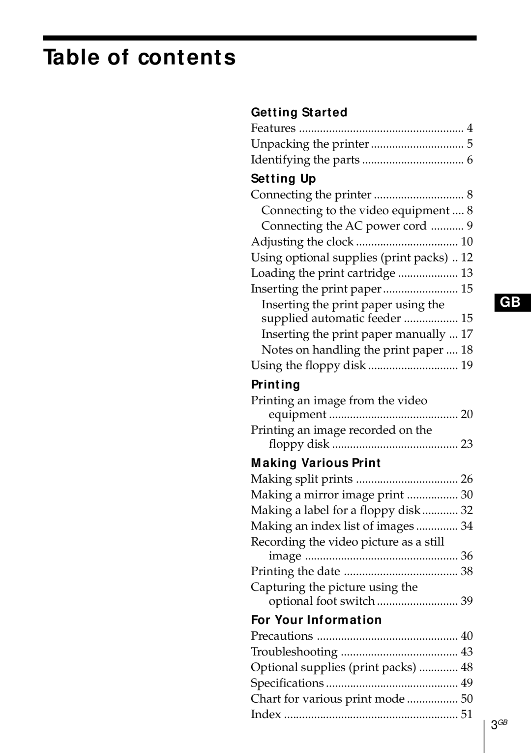 Sony DMP-1000 manual Table of contents 