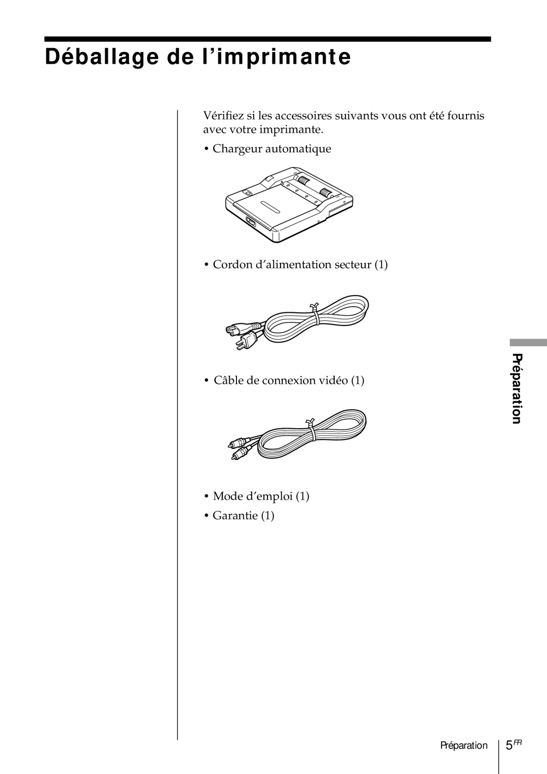 Sony DMP-1000 manual Déballage de l’imprimante 