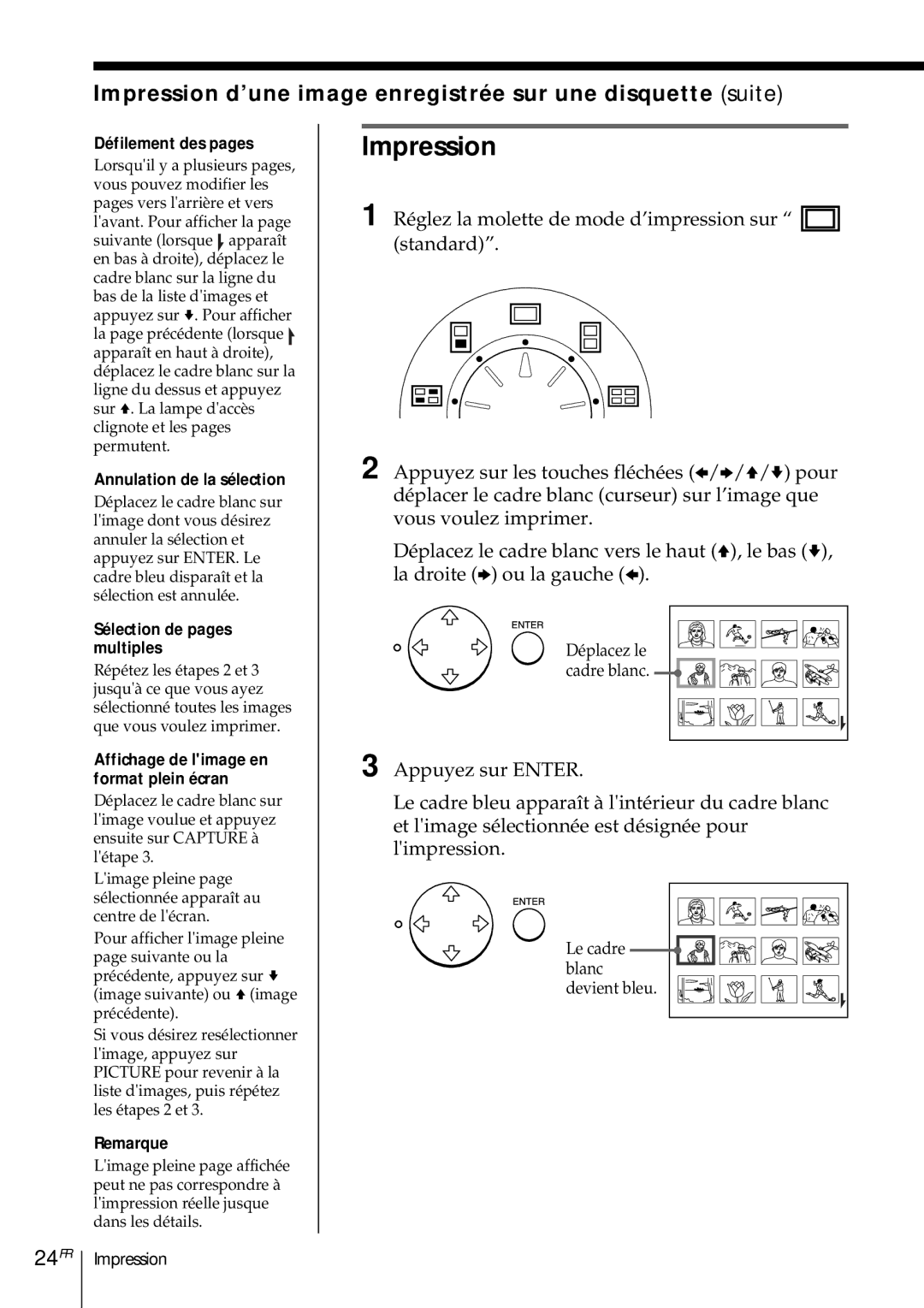 Sony DMP-1000 manual Impression d’une image enregistrée sur une disquette suite, 24FR 