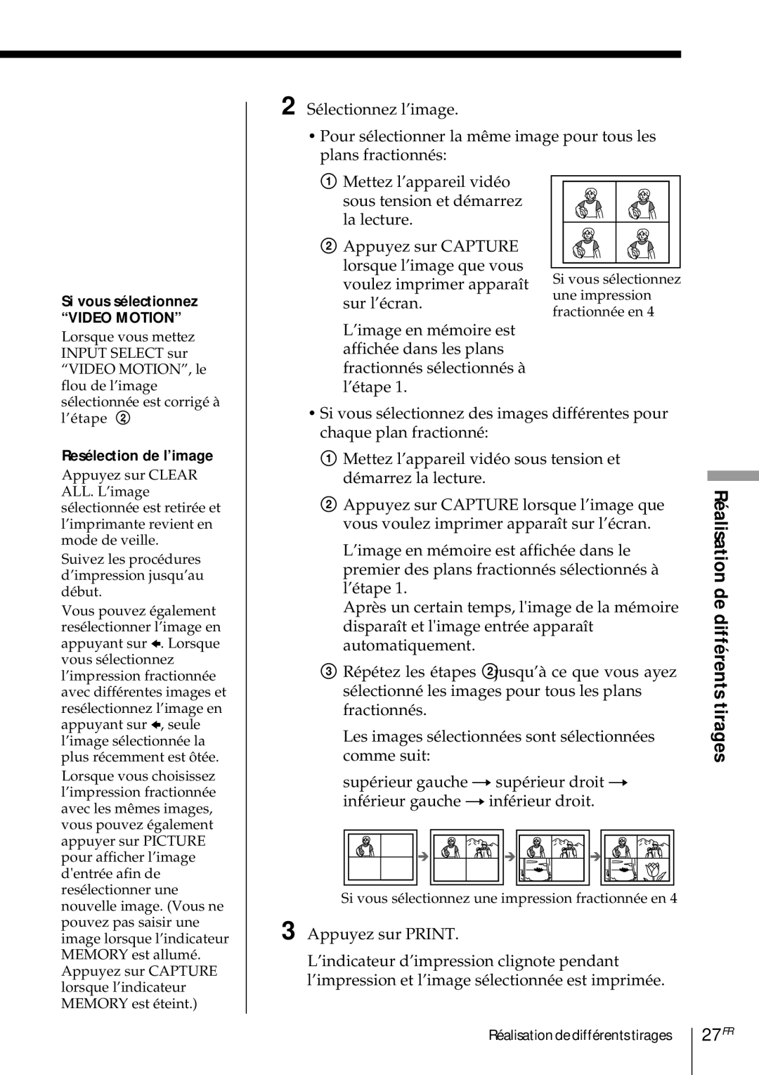 Sony DMP-1000 manual 27FR, Si vous sélectionnez, Resélection de l’image 