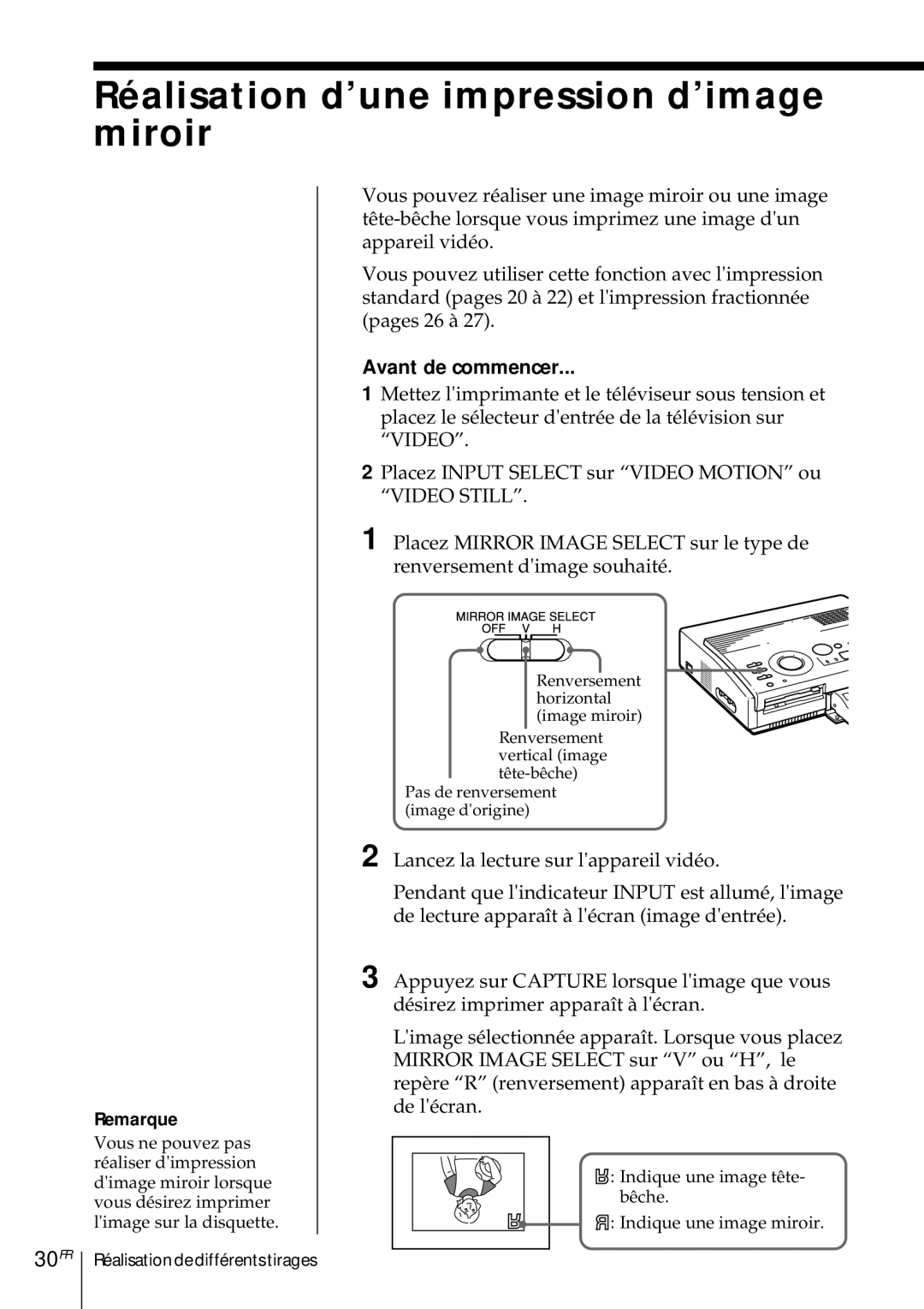 Sony DMP-1000 manual Réalisation d’une impression d’image miroir, 30FR 