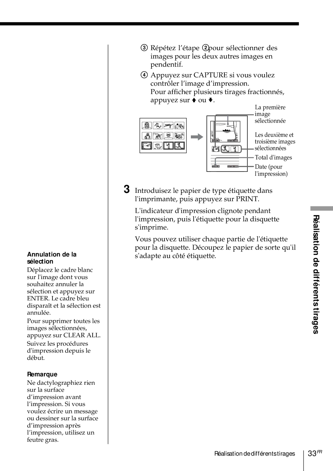 Sony DMP-1000 manual 33FR, Annulation de la sélection 