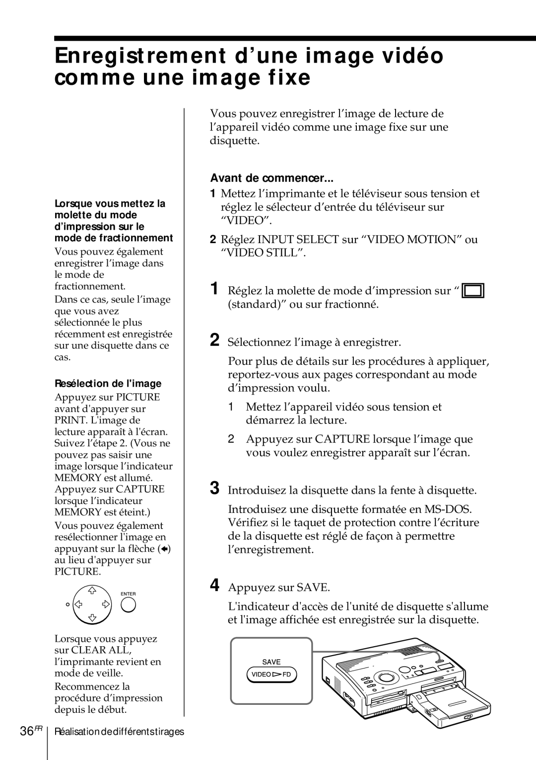 Sony DMP-1000 manual Enregistrement d’une image vidéo comme une image fixe, 36FR 