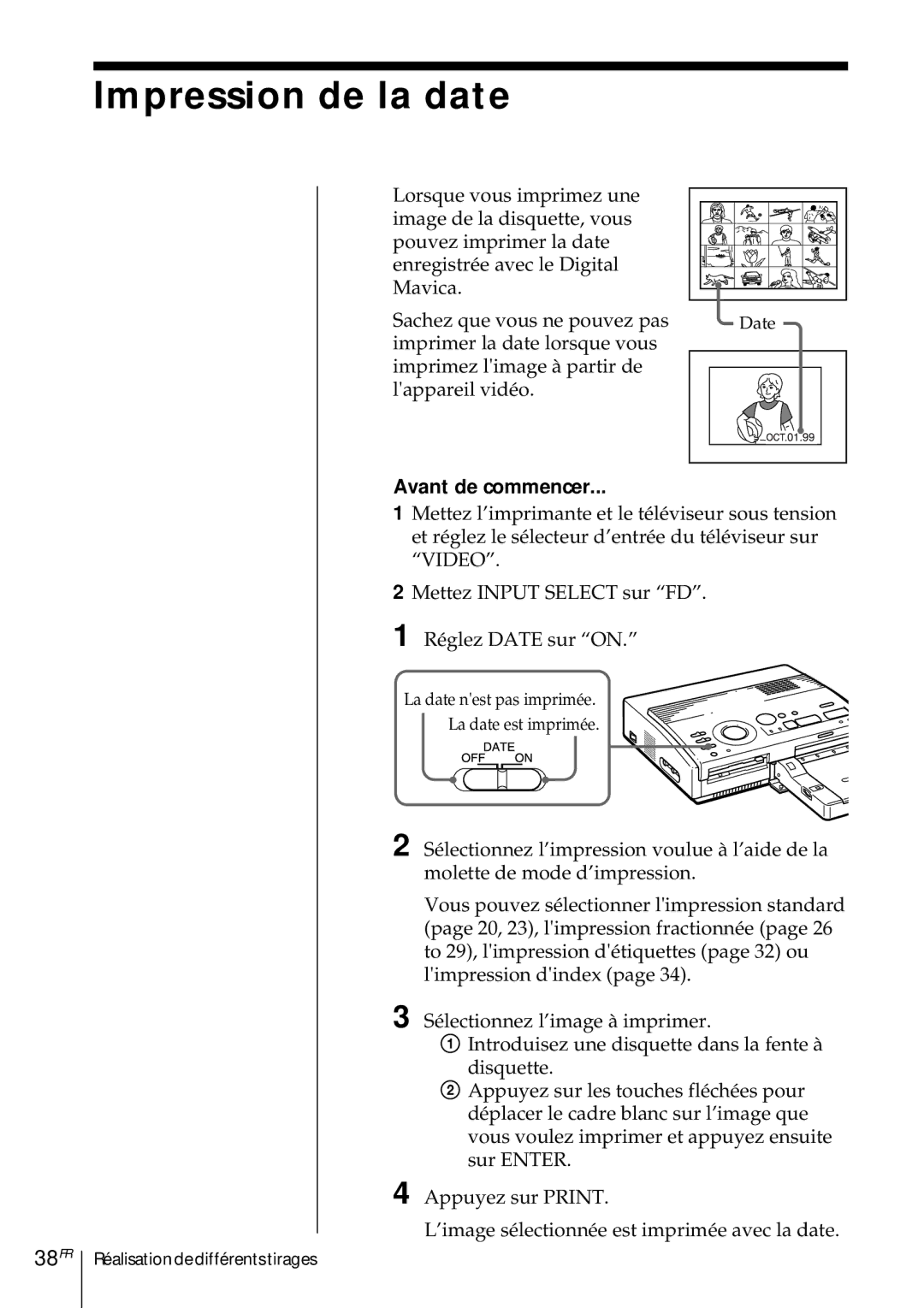 Sony DMP-1000 manual Impression de la date, 38FR 