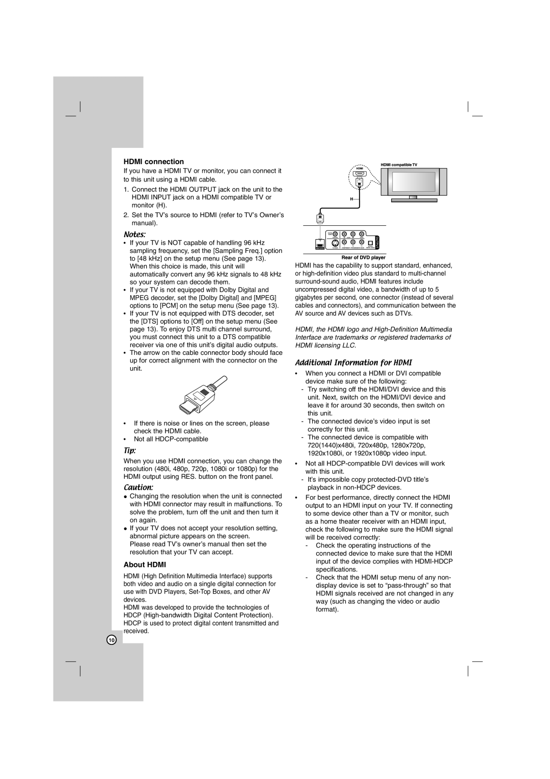 Sony DN798 owner manual Hdmi connection, About Hdmi 