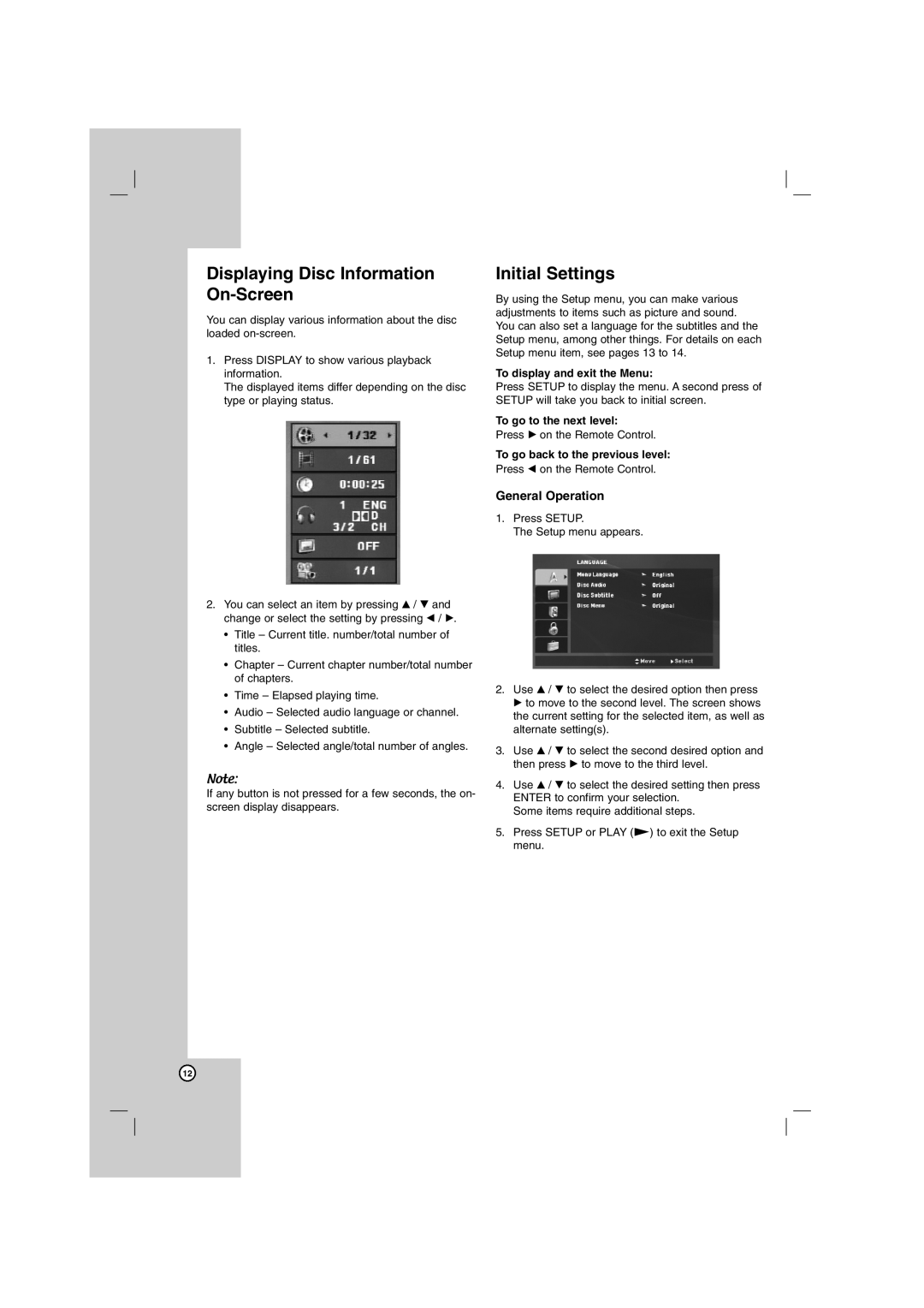 Sony DN798 owner manual Displaying Disc Information On-Screen, Initial Settings, General Operation 