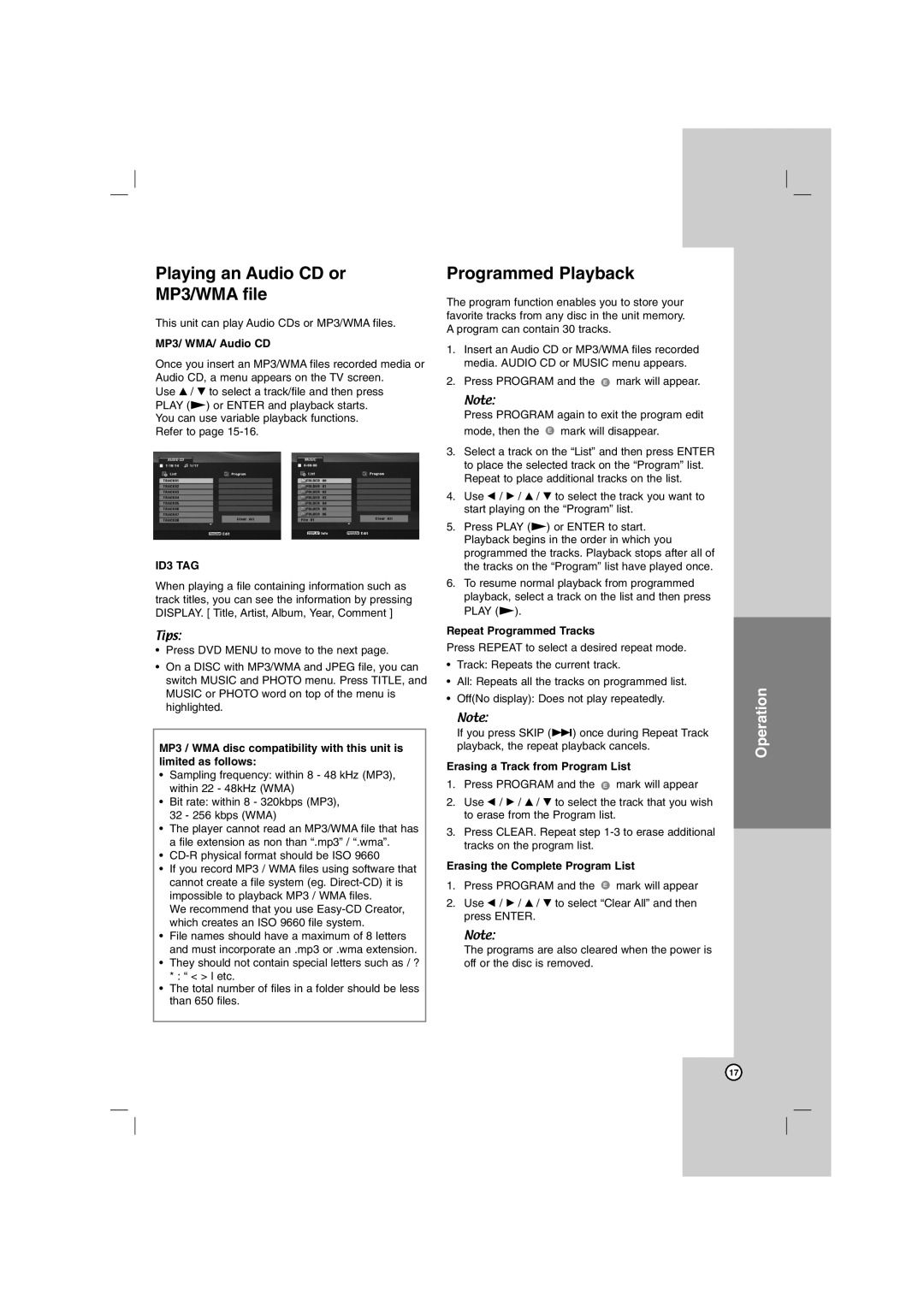 Sony DN798 owner manual Playing an Audio CD or MP3/WMA file, Programmed Playback, ID3 TAG 