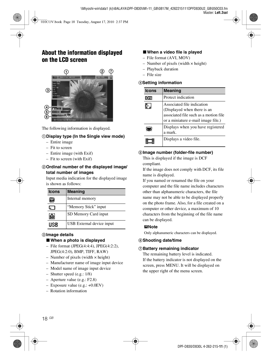 Sony DPF-D830 operating instructions 18 GB 