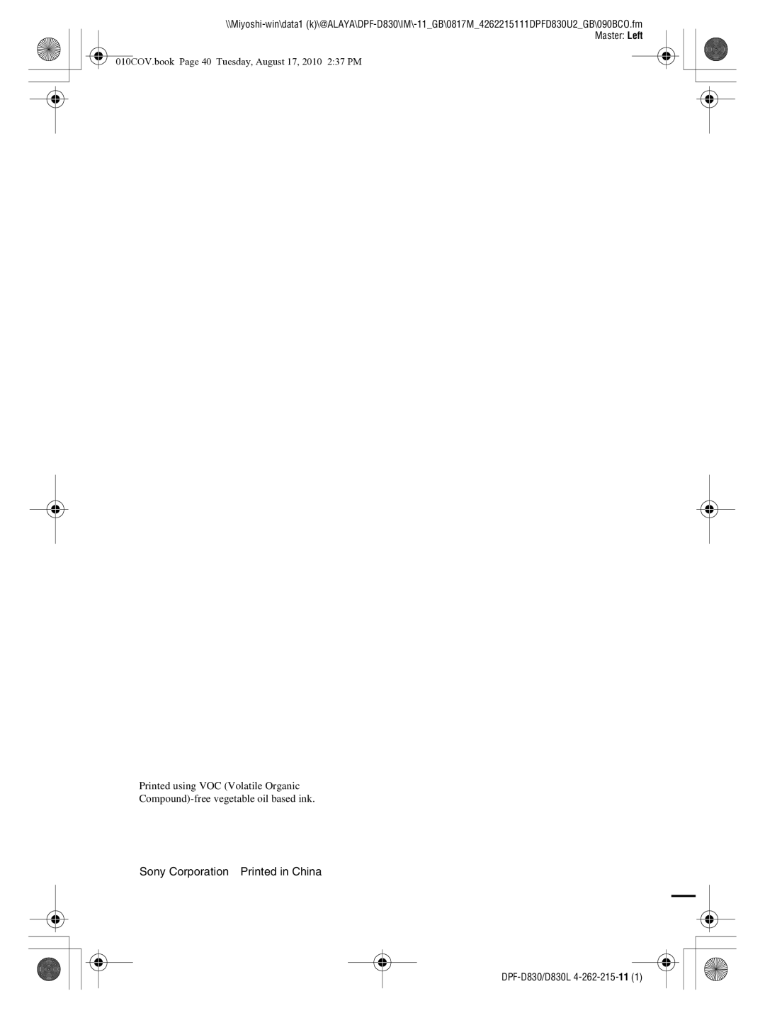 Sony DPF-D830 operating instructions 010COV.book Page 40 Tuesday, August 17, 2010 237 PM 