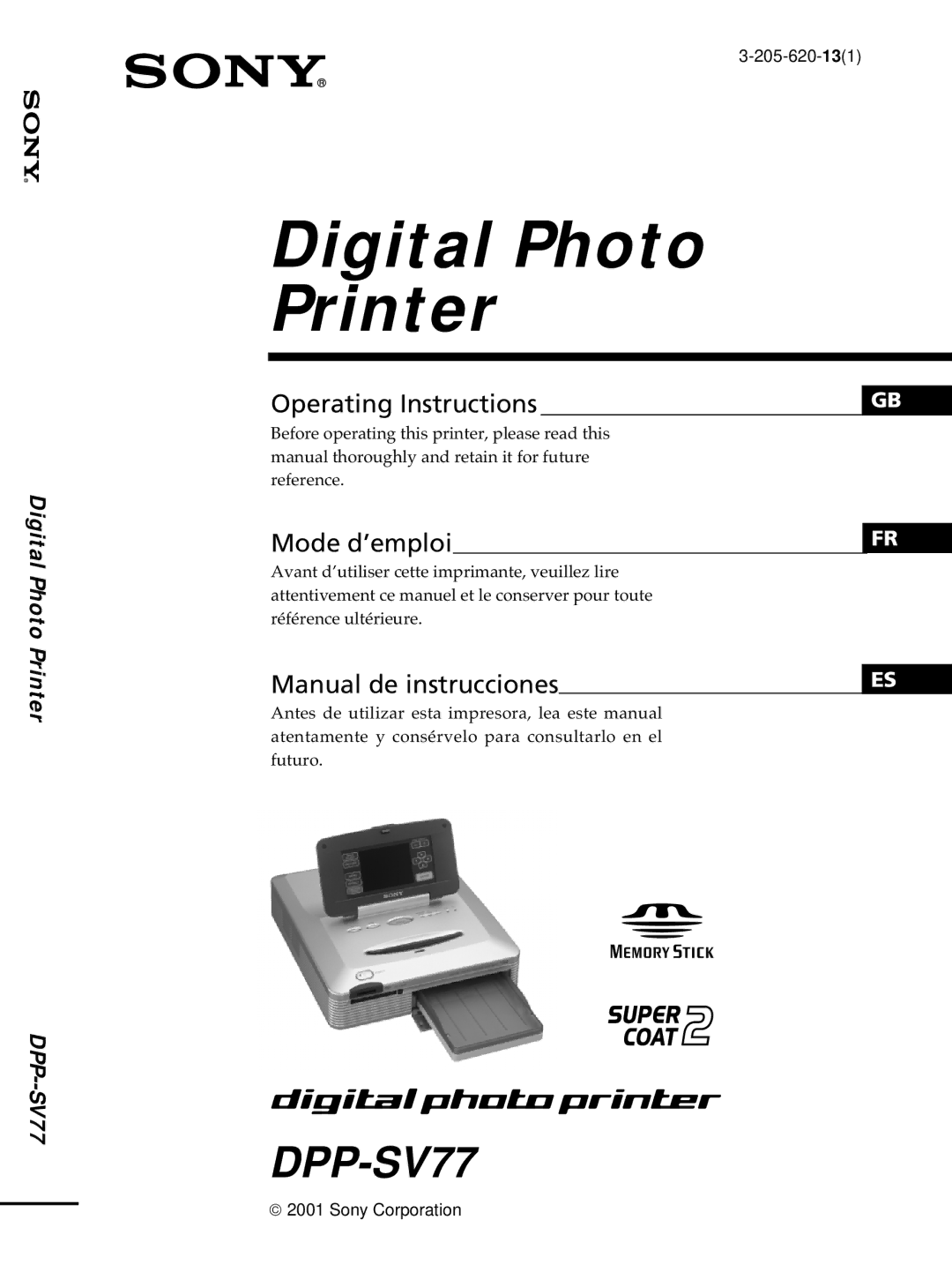 Sony DPP--SV77 operating instructions Digital Photo Printer 