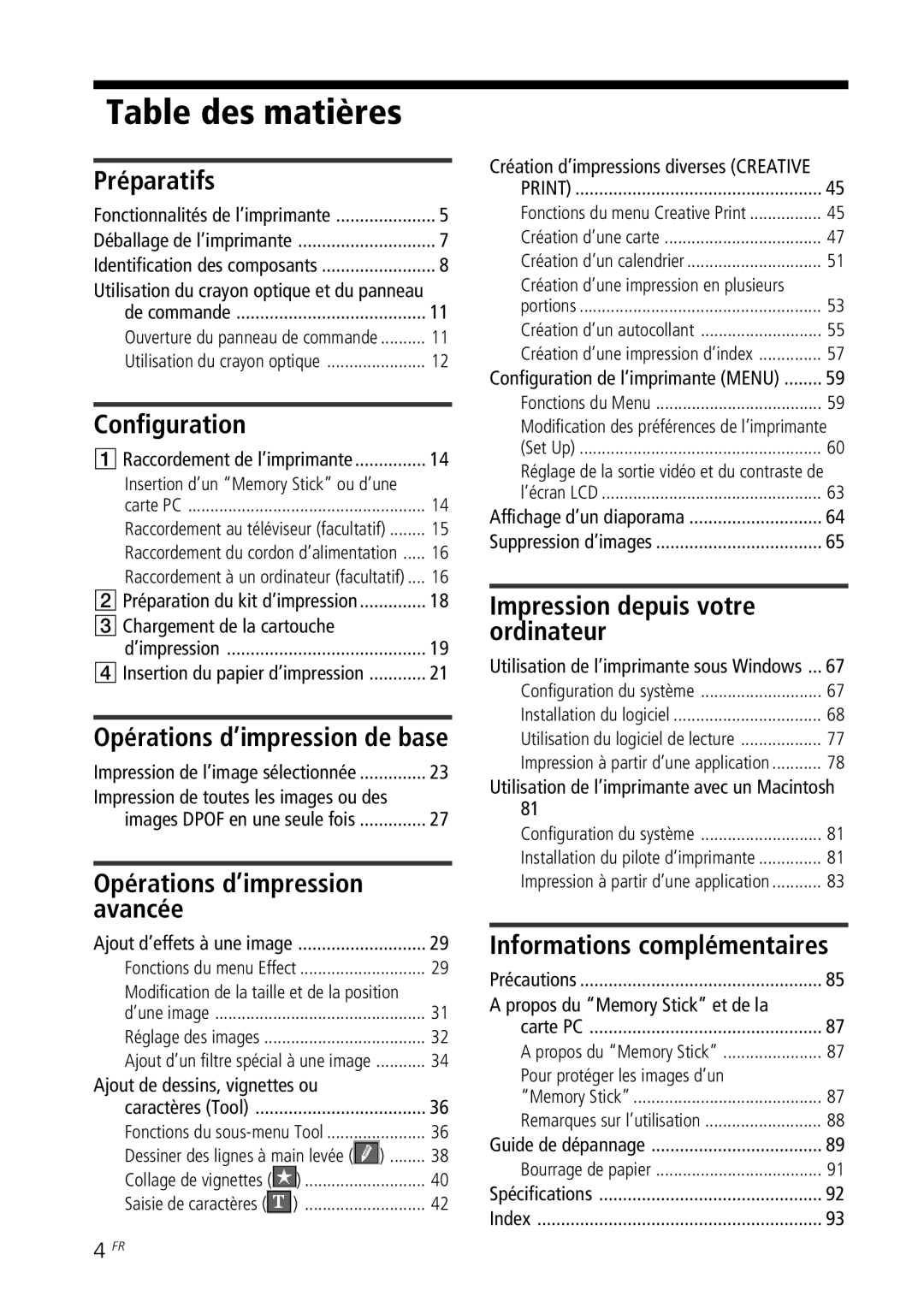 Sony DPP--SV77 Préparatifs, Configuration, Opérations d’impression avancée, Impression depuis votre ordinateur 