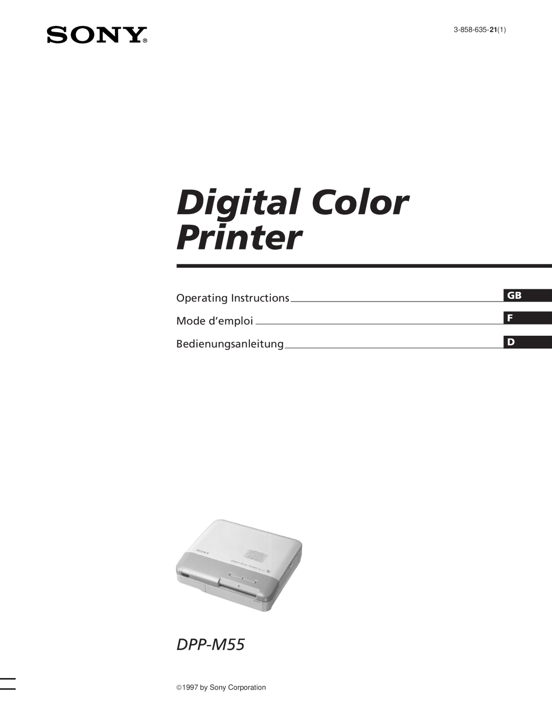 Sony DPP-M55 manual Digital Color Printer 