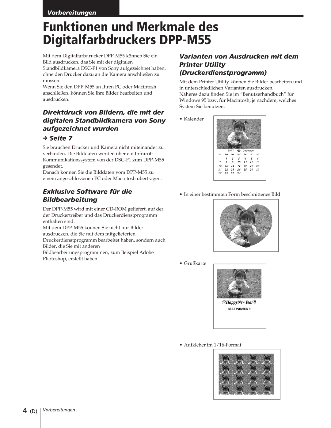 Sony manual Funktionen und Merkmale des Digitalfarbdruckers DPP-M55, Exklusive Software für die Bildbearbeitung 