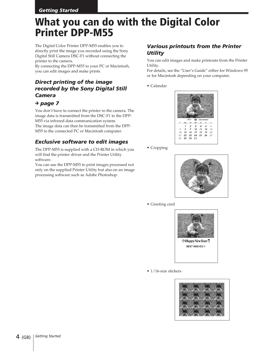 Sony manual What you can do with the Digital Color Printer DPP-M55, Various printouts from the Printer, Utility 