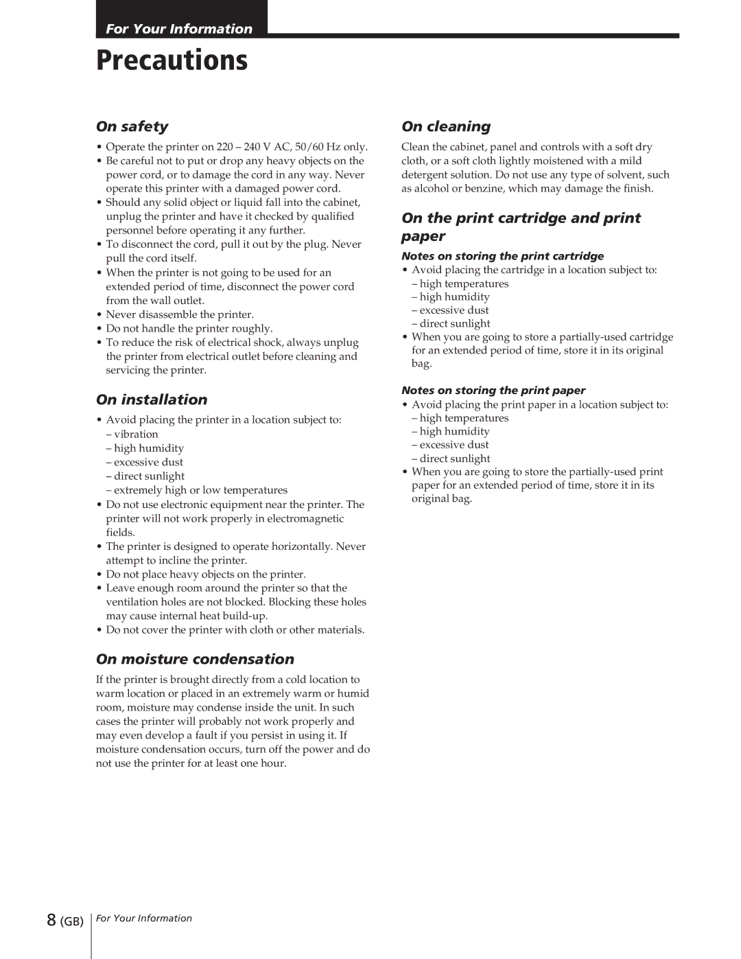 Sony DPP-M55 manual Precautions 