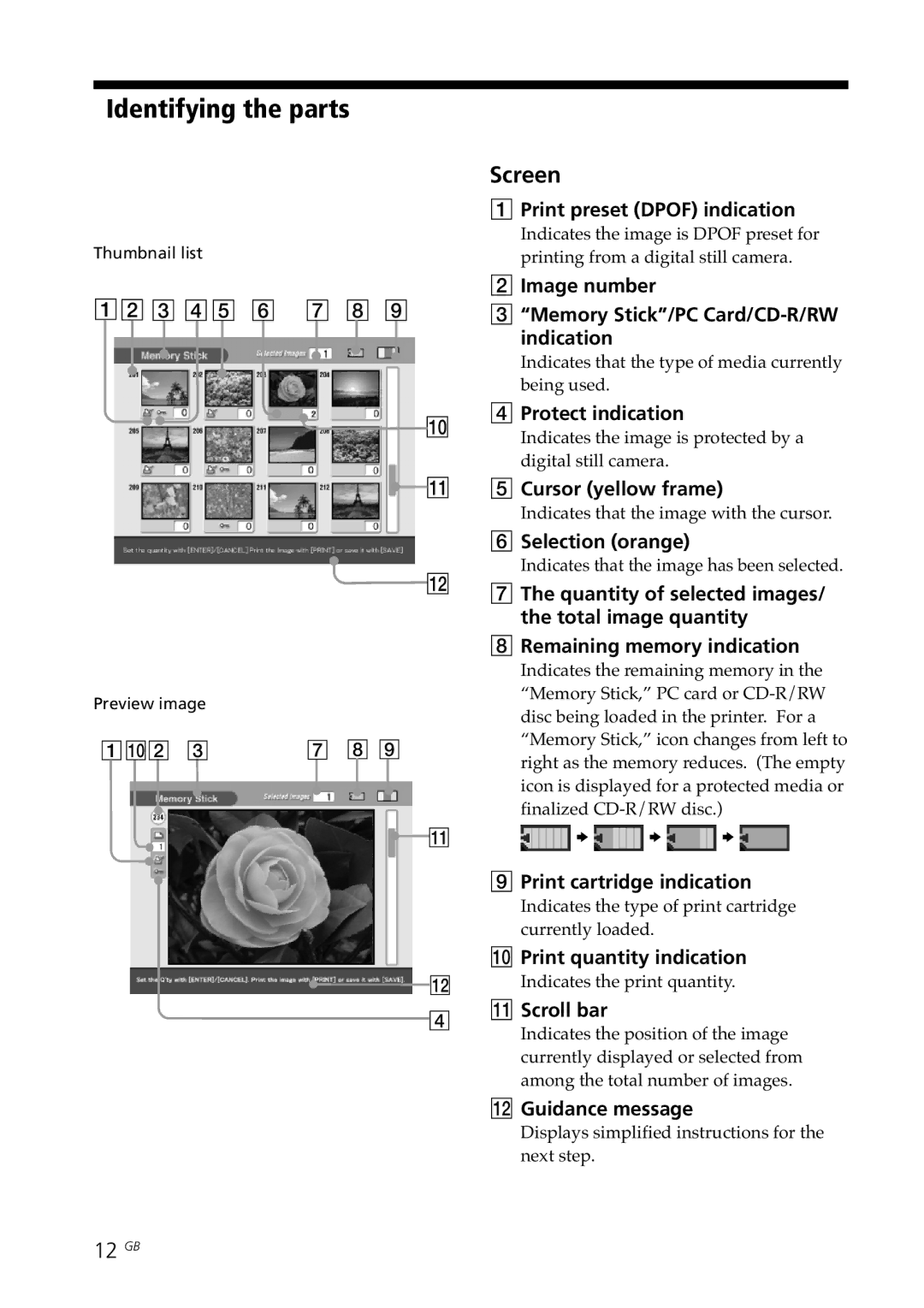 Sony DPP-SV88 operating instructions Screen, 12 GB 