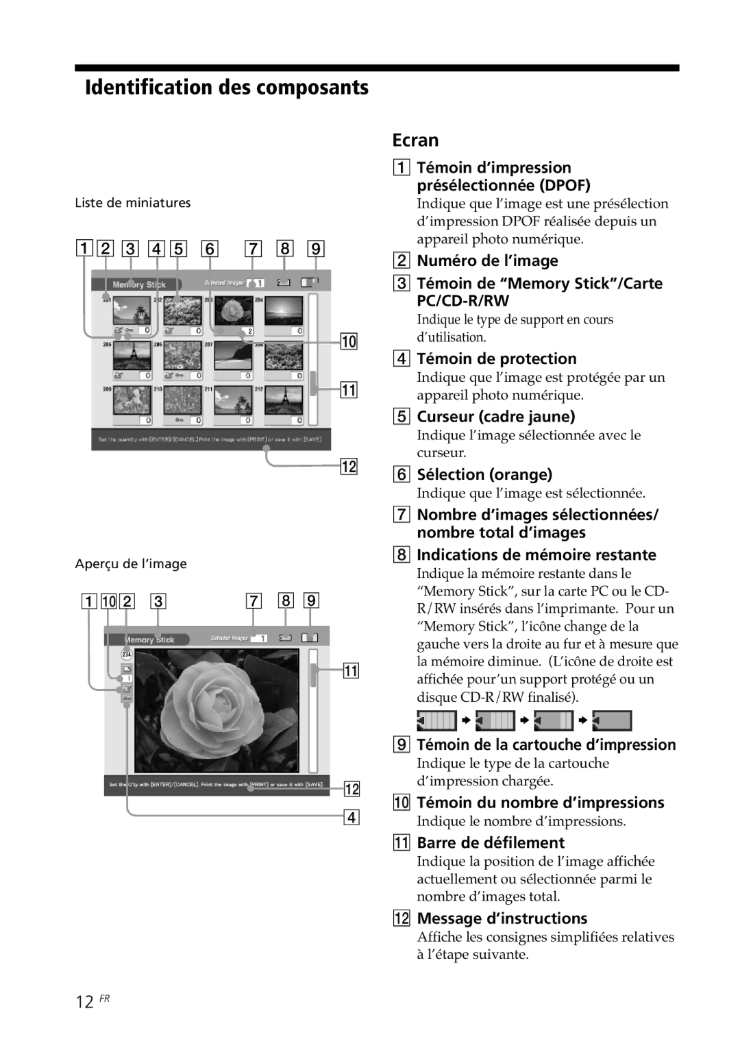 Sony DPP-SV88 operating instructions Ecran, 12 FR 