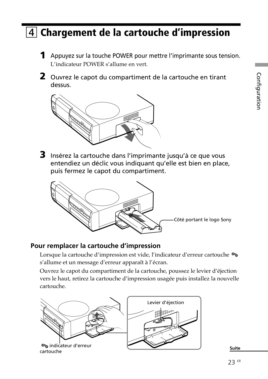 Sony DPP-SV88 Chargement de la cartouche d’impression, Pour remplacer la cartouche d’impression, 23 FR 