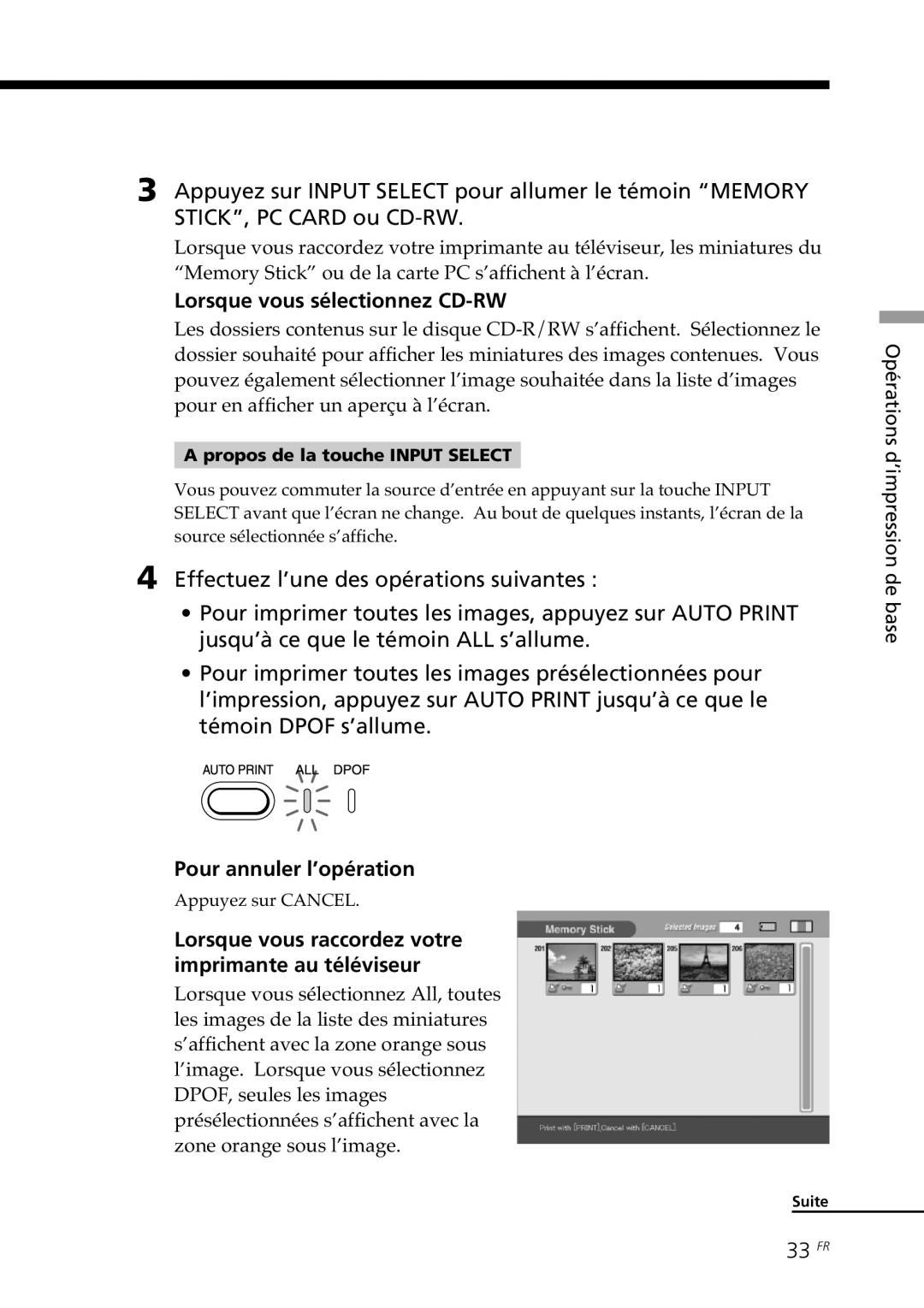 Sony DPP-SV88 operating instructions Lorsque vous sélectionnez CD-RW, Pour annuler l’opération, 33 FR 